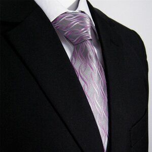 New Breast Cancer Awareness Inspired Mens Grey Pink Purple Designer Silk Tie